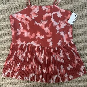 Nine West Pink and White Camisole with Pleated Hem